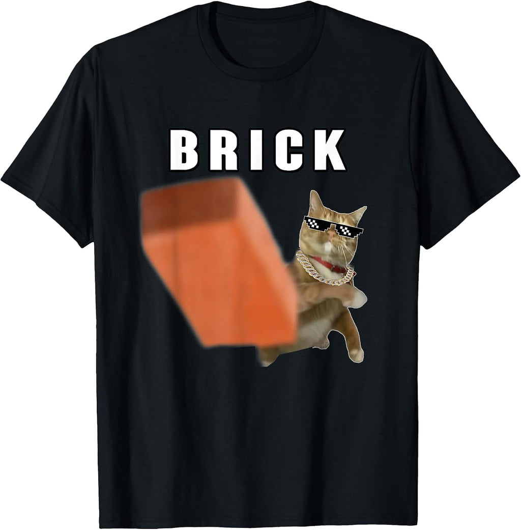 Funny Cat Throwing Brick Silly Cats Meme Brainrot Cat Lover T-Shirt