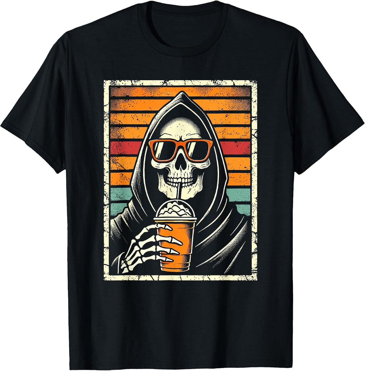 Retro Grim Reaper Latte Funny Halloween Funny Grim Reaper T-Shirt