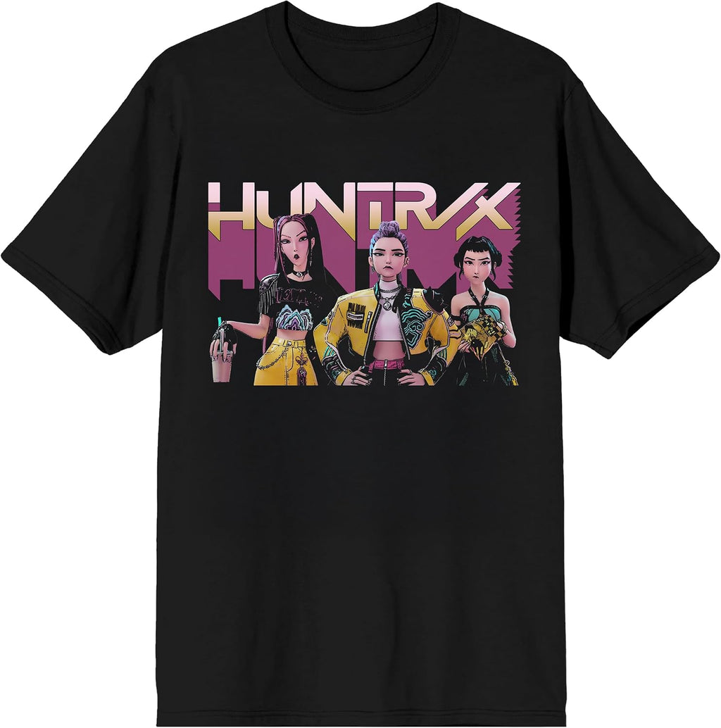 Kpop Demon Hunters Huntrix Trio on Black Short Sleeve Adult T Shirt