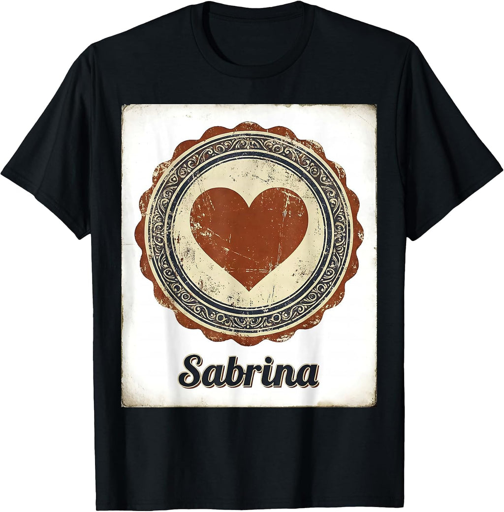 Men's Sabrina Vintage Retro Name Stamp Heart Personalized T-Shirt