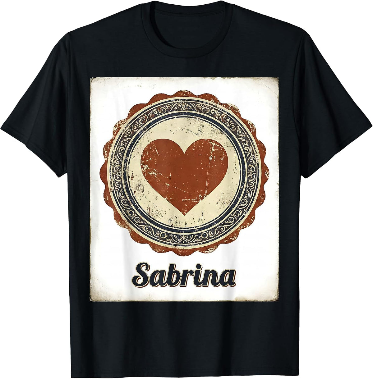 Men's Sabrina Vintage Retro Name Stamp Heart Personalized T-Shirt