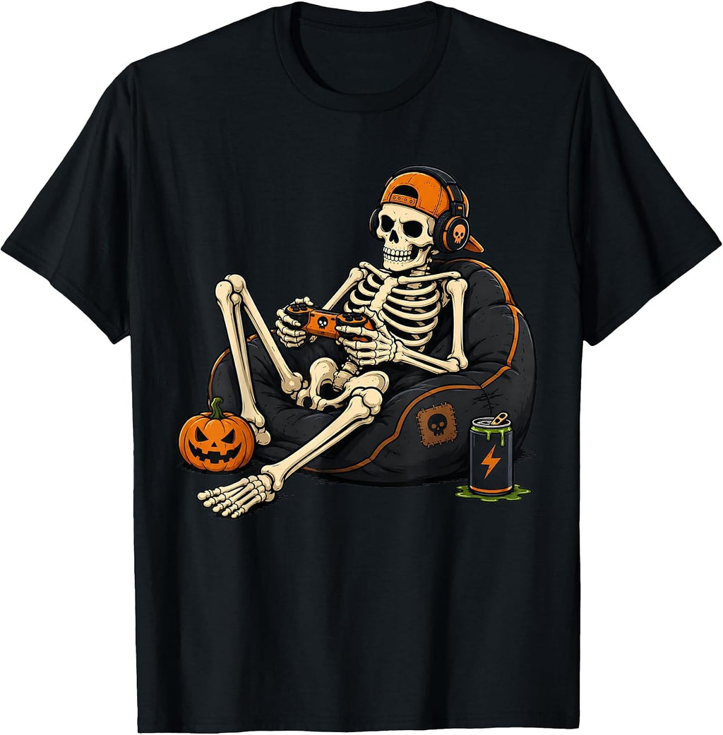 Funny Halloween Skeleton Gamer Video Gaming Mens Boys Kids T-Shirt