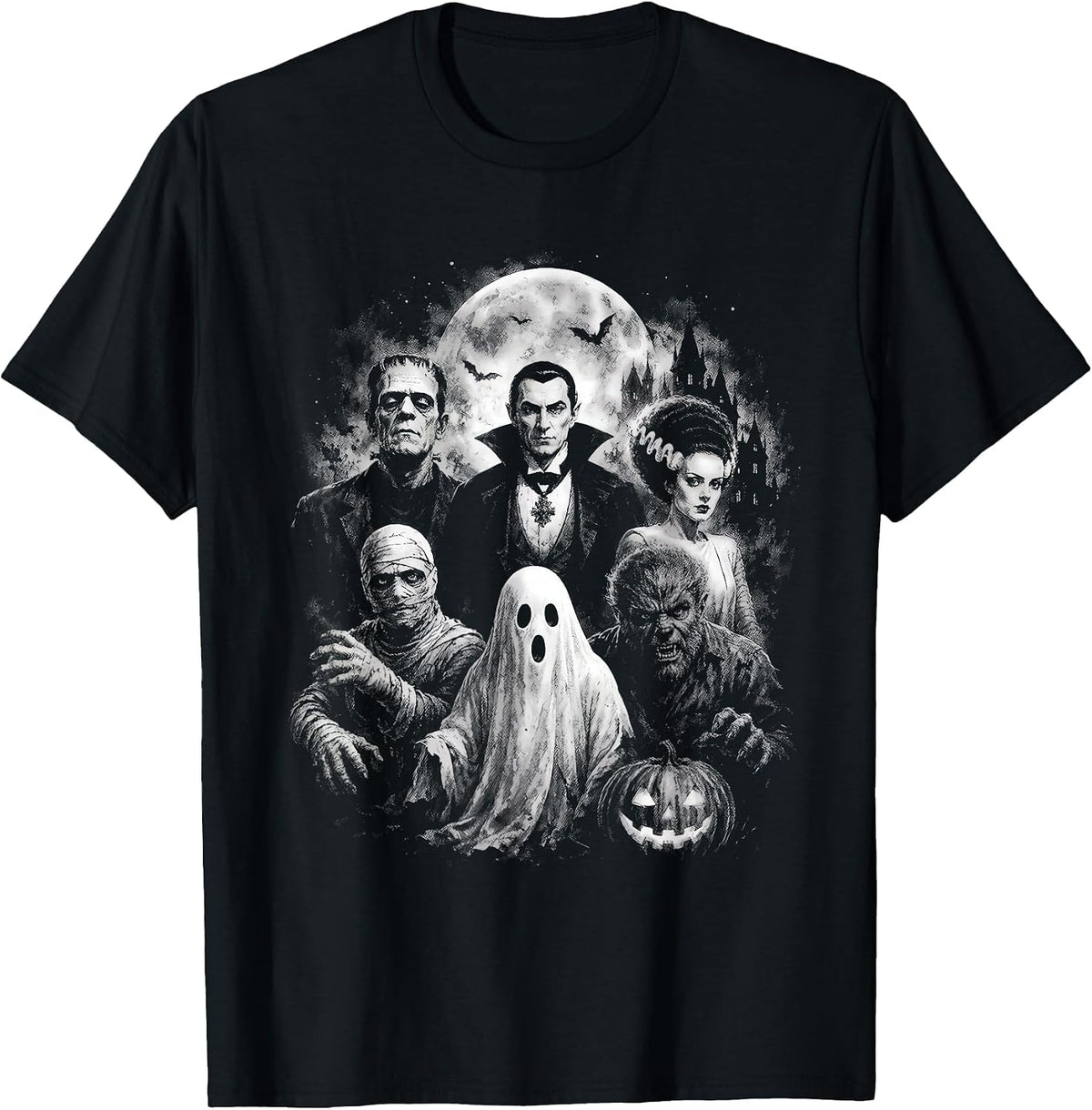 Vintage 90s Monster Mash Ghost Vampire Horror Movies Lovers T-Shirt
