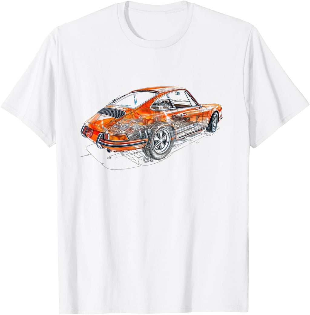 Vintage Red Sports Car Coupe Visible Mechanical Parts T-Shirt