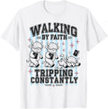 Walking By Faith Tripping Constantly Highland Cow Christian T-Shirt