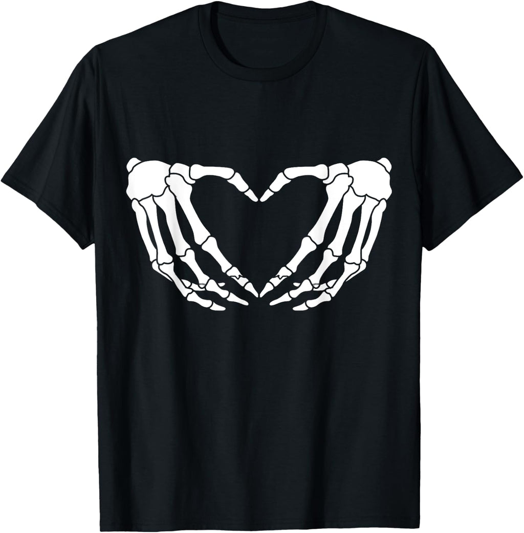 Funny Skeleton Hands Heart Sign Retro Costume Halloween Cute T-Shirt