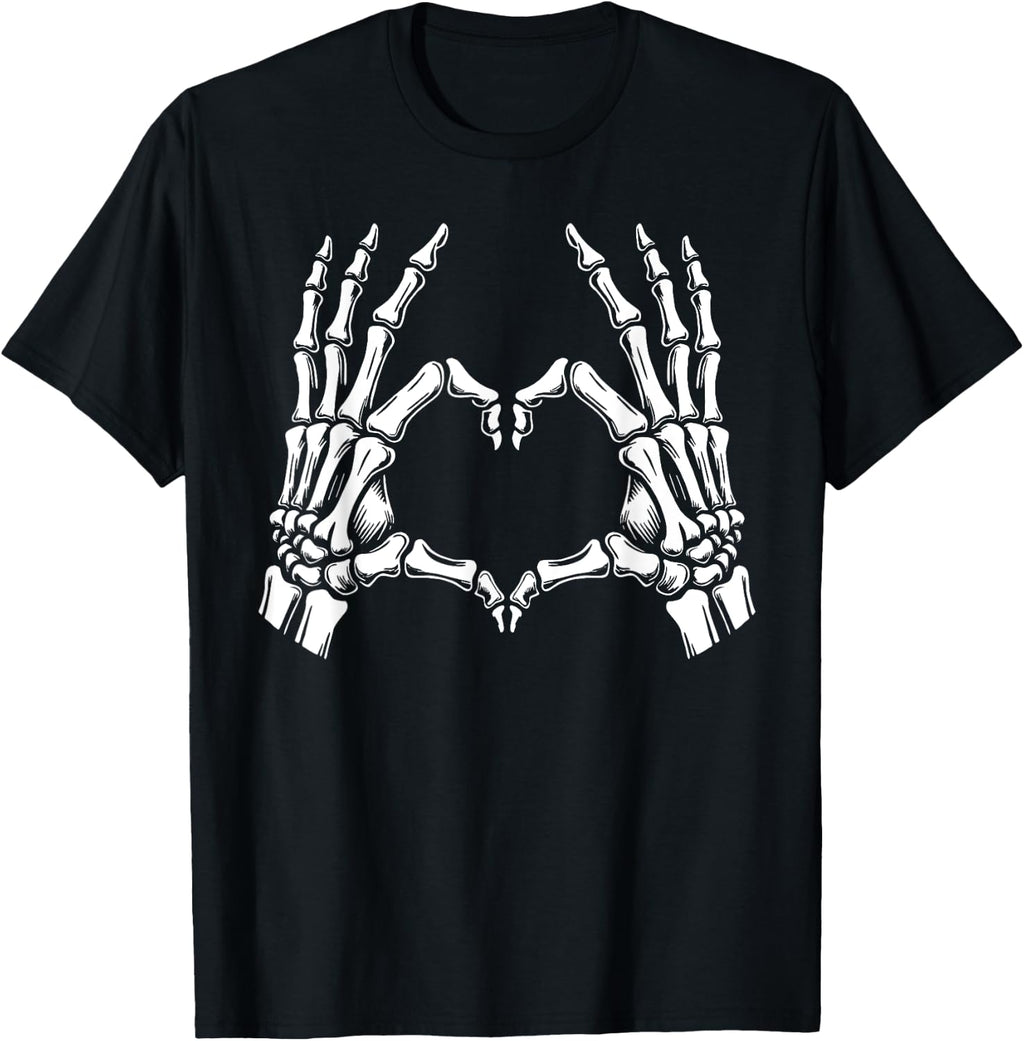 Skeleton Heart Hands Sign Halloween Costume Retro Halloween T-Shirt