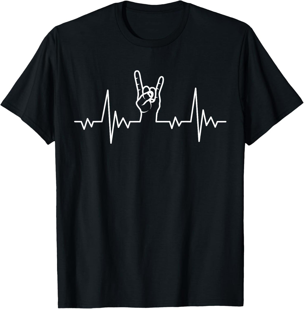 Heavy Metal Heartbeat Rock & Roll Hand Horns Rock Band T-Shirt