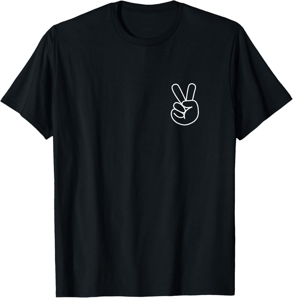 Peace Sign Hand - Minimalistic Pocket Design - Classic T-Shirt