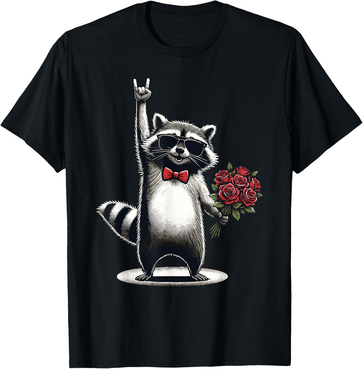 Funny Raccoon Rock On Men Women Kids St. Valentine's Day T-Shirt