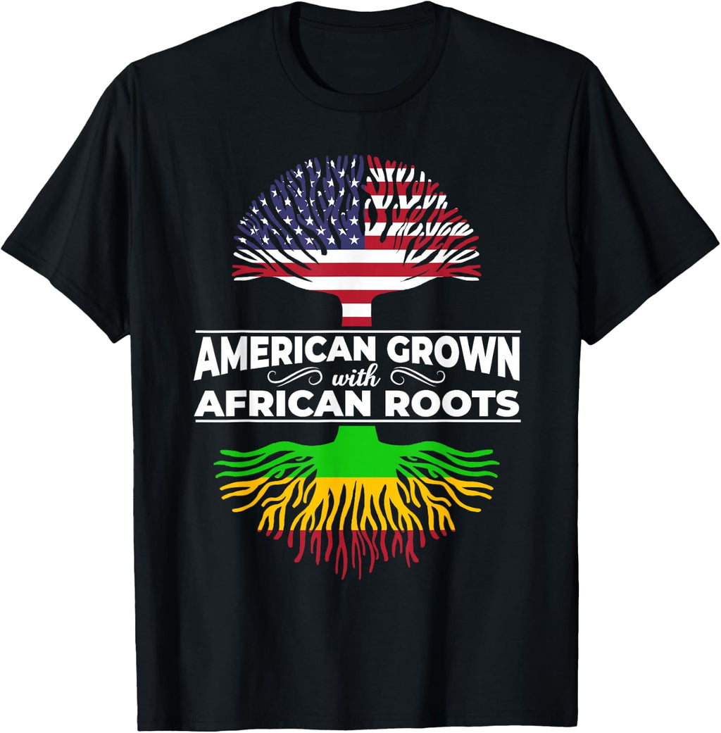 American Grown African Roots USA Flag Black Month T-Shirt