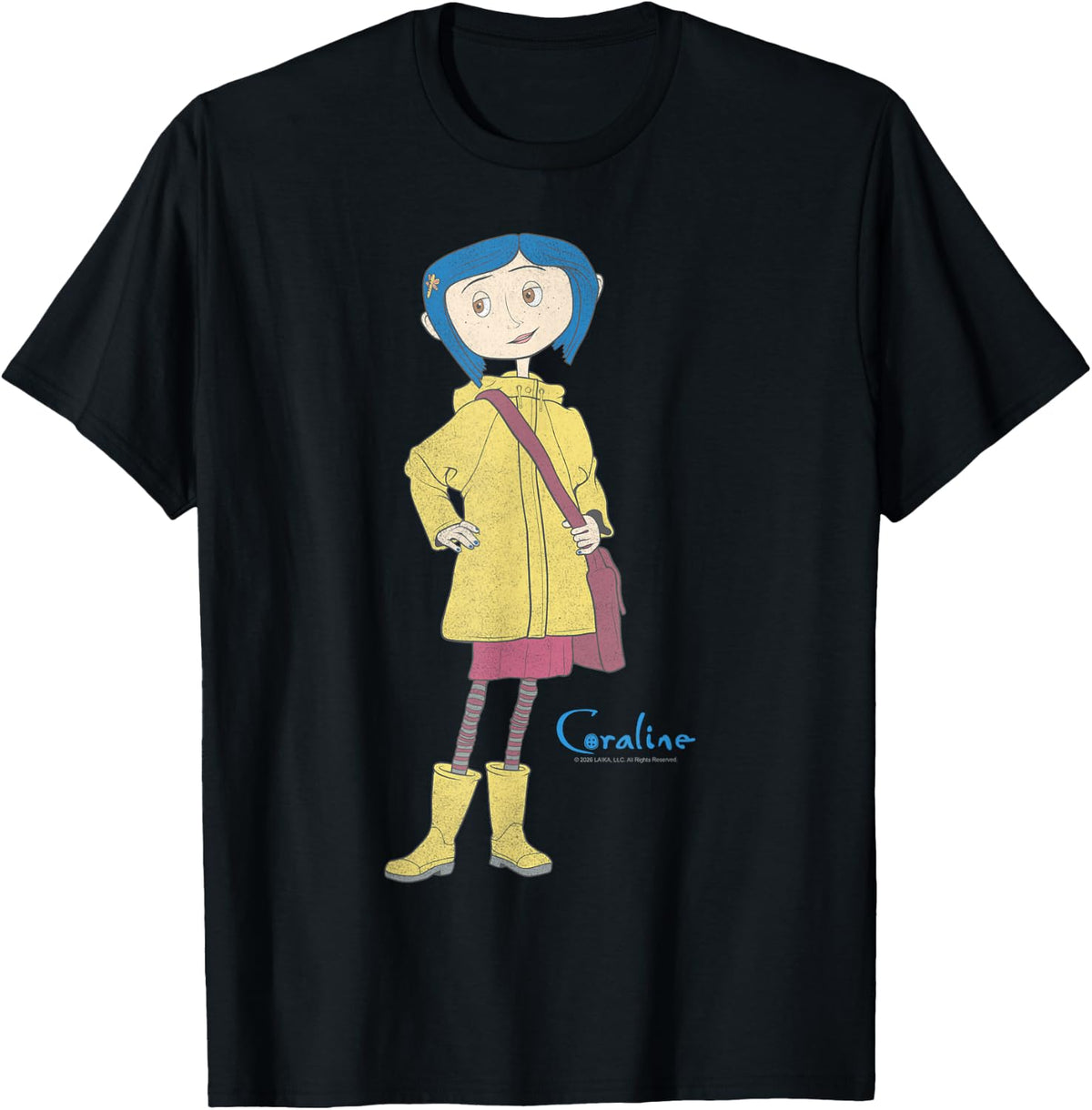 Coraline with Her Iconic Raincoat & Boots Full Body Portrait T-Shirt