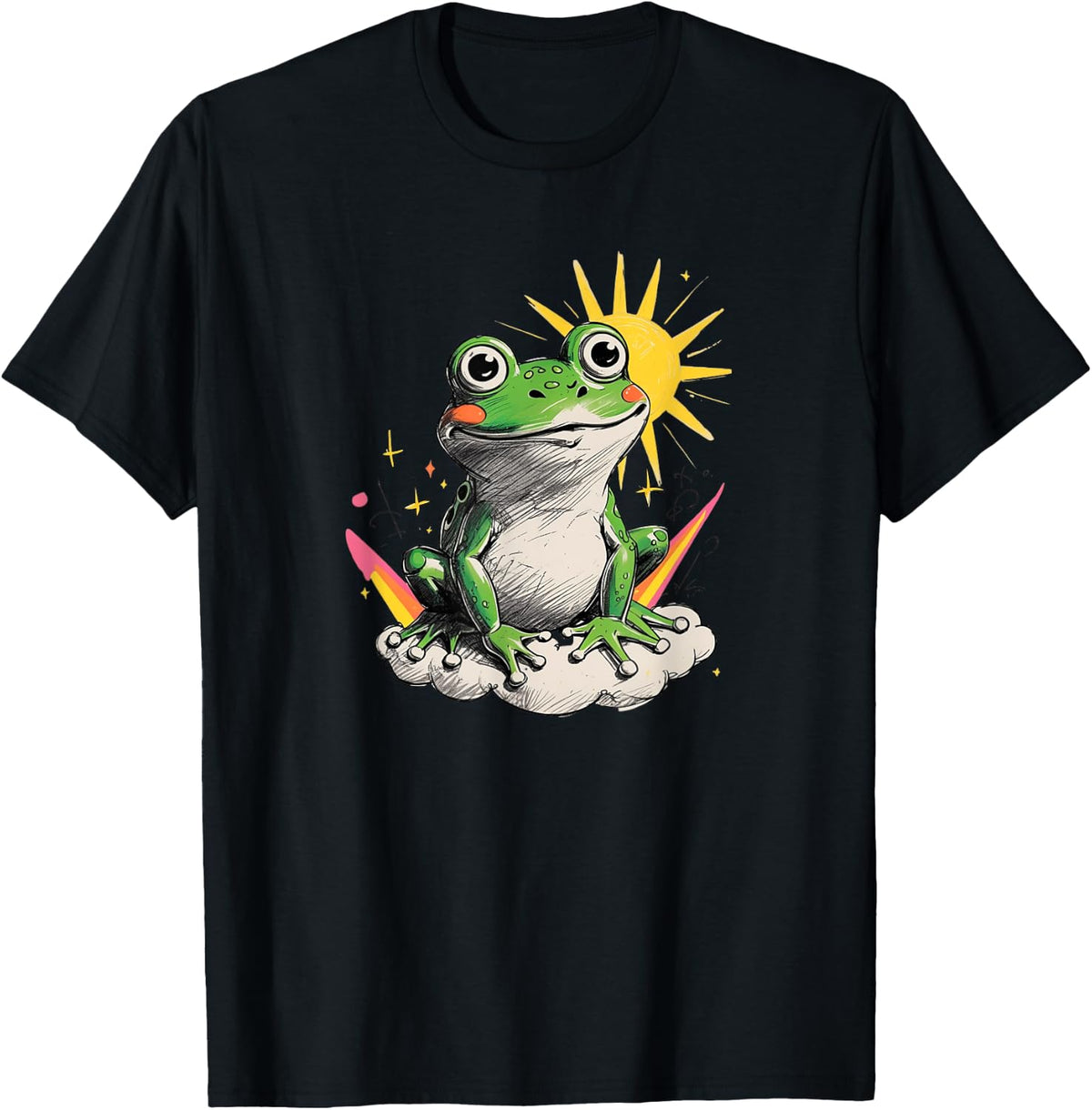 Adorable Frog on Cloud with Sunshine Cartoon Art T-Shirt