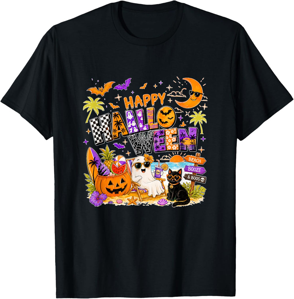 Happy Halloween Boo Sunglasses Relaxing On Beach Hawaiian T-Shirt