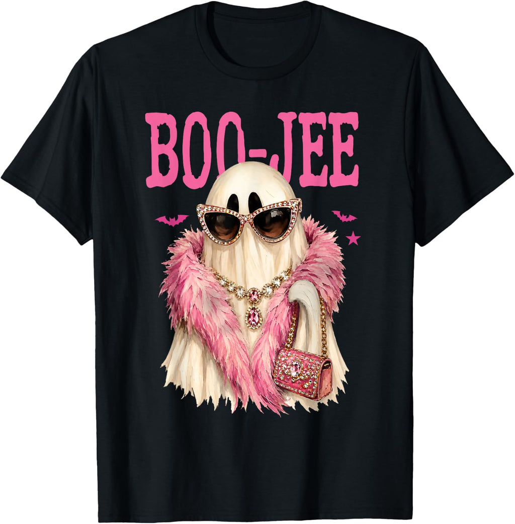 Boo JEE Funny Pink Ghost Sunglasses Spooky Season Halloween T-Shirt