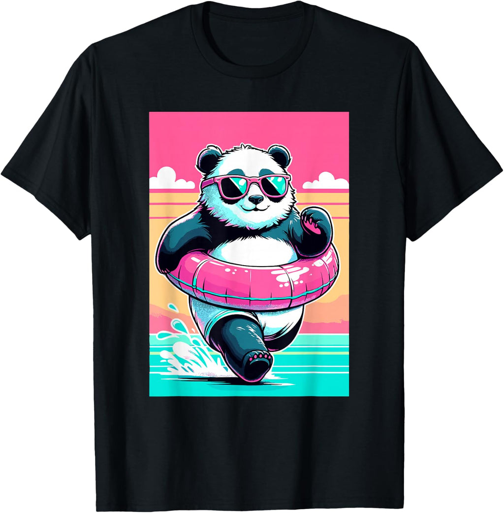 Summer Beach Pool Panda Bear Pink Men Women Kids Funny Panda T-Shirt