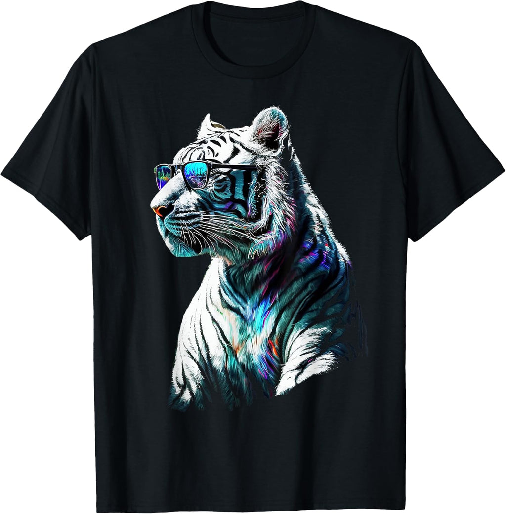 White Tiger Sunglasses Colourful Art Animal Tiger T-Shirt