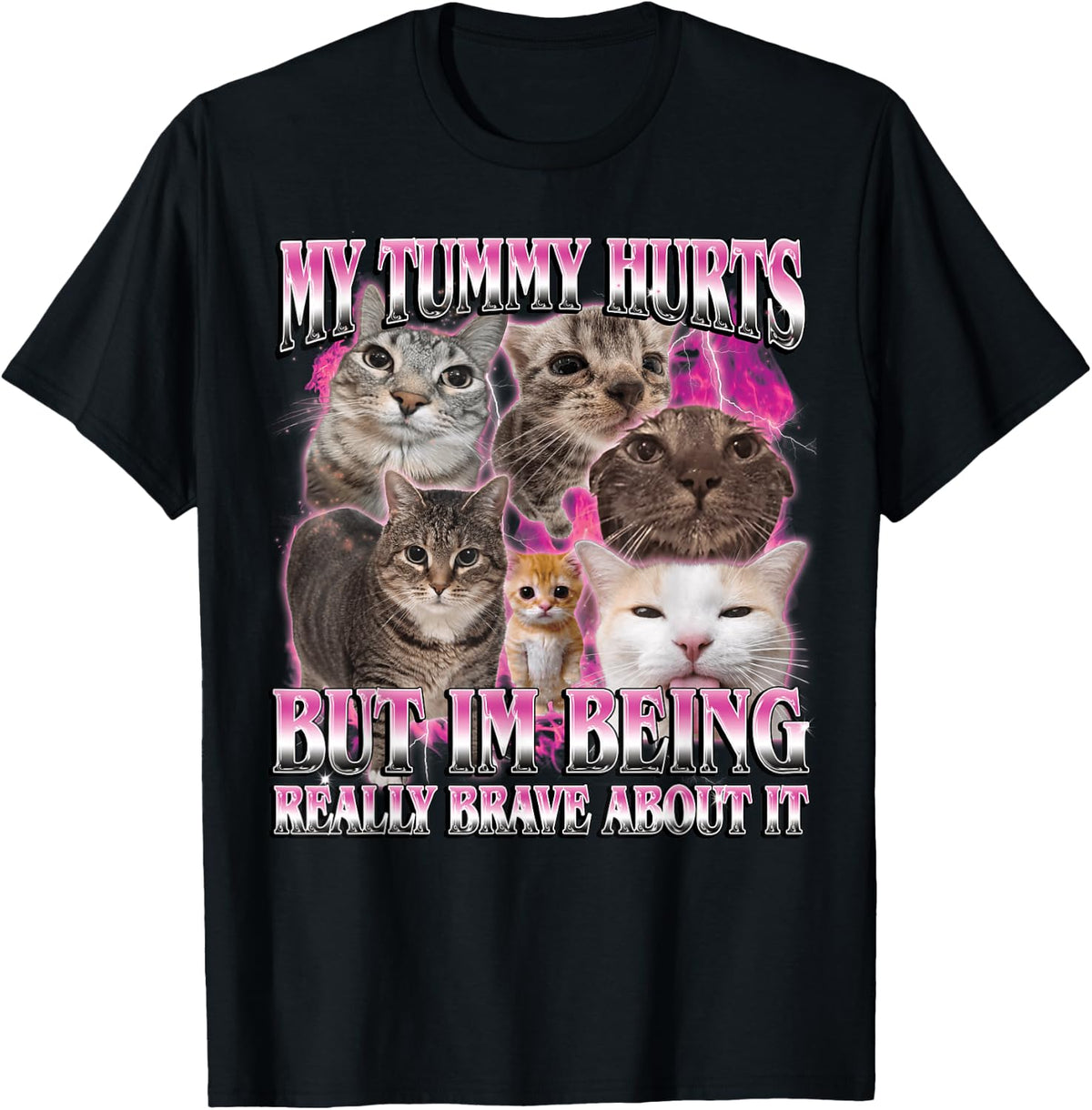 My Tummy Hurts Funny Brainrot Stupid Dank Cat Meme Graphic T-Shirt