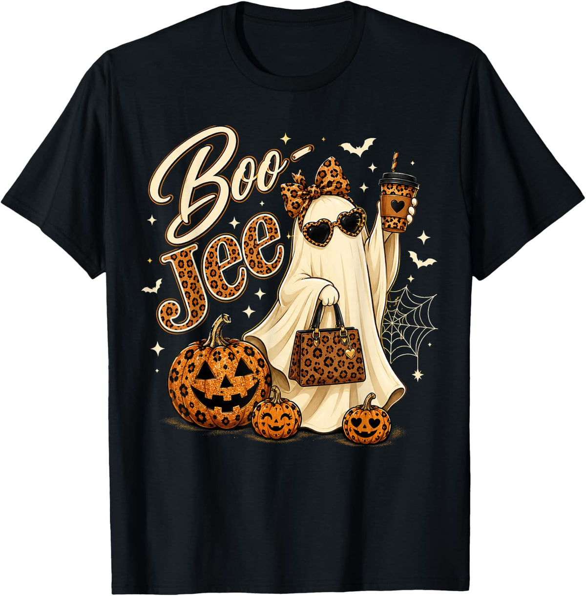 Boo JEE Leopard Ghost Pumpkin Funny Retro Halloween T-Shirt
