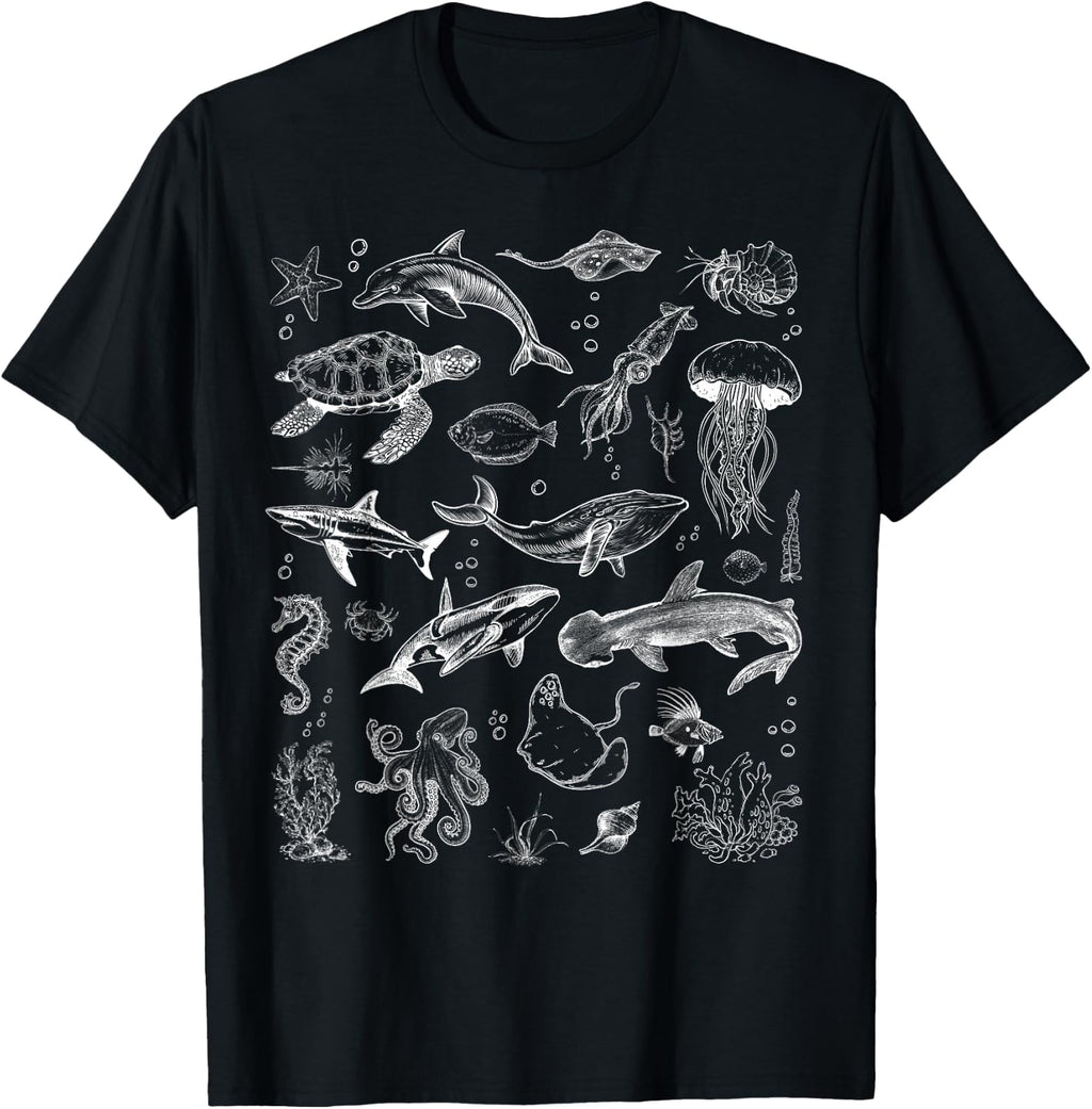 Ocean Wildlife Tattoo Sea Animals 80s 90s Retro Vintage T-Shirt
